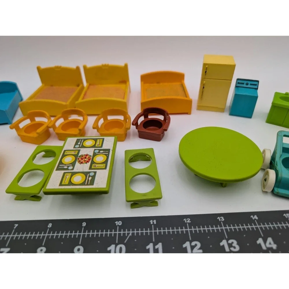 Fisher Price Little People Furniture Bed Picnic Table Bench Kitchen Vintage Lot